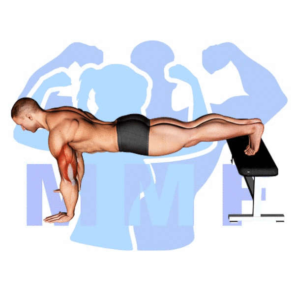 Graphic image of a muscular man performing Decline Push Up.