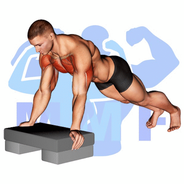 Graphic image of a muscular man performing Incline Push Up.