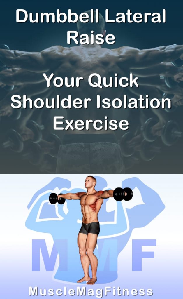 Pin image for dumbbell lateral raise post. With an image of a man performing the exercise on Top and a graphic of the exercise on the Bottom.
