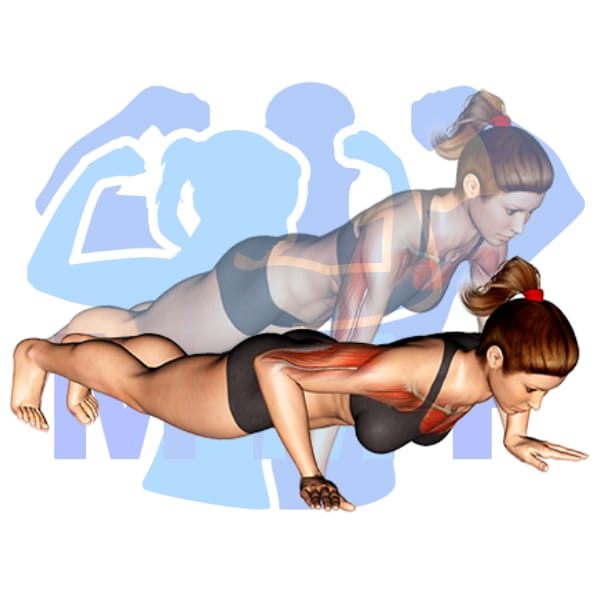 Graphic image of a muscular woman performing Push Up.