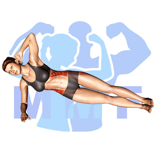 Graphic image of a fit woman performing Side Plank Knee Raise.