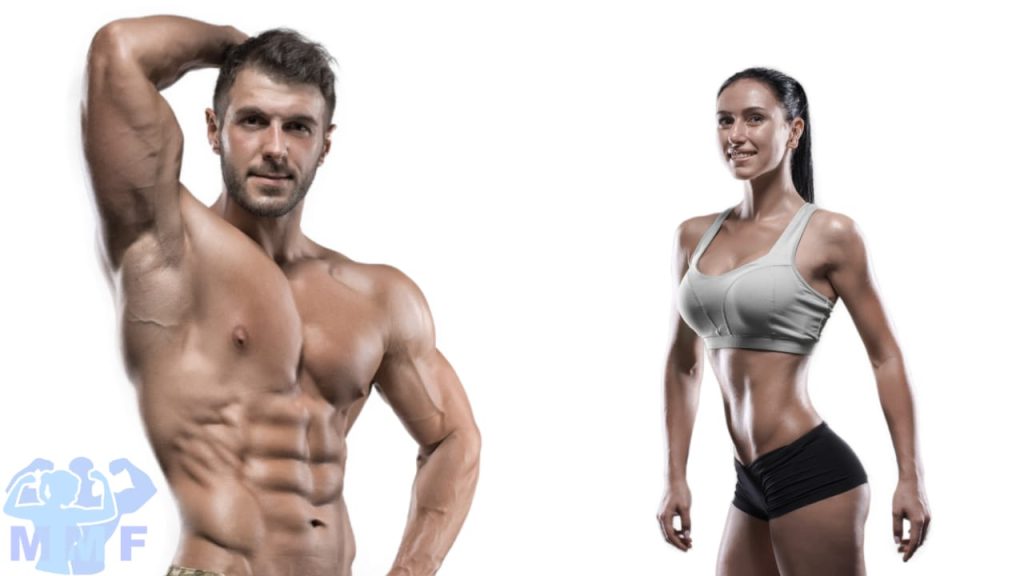 Fit man and Woman fitness models, physique modeling with white background.