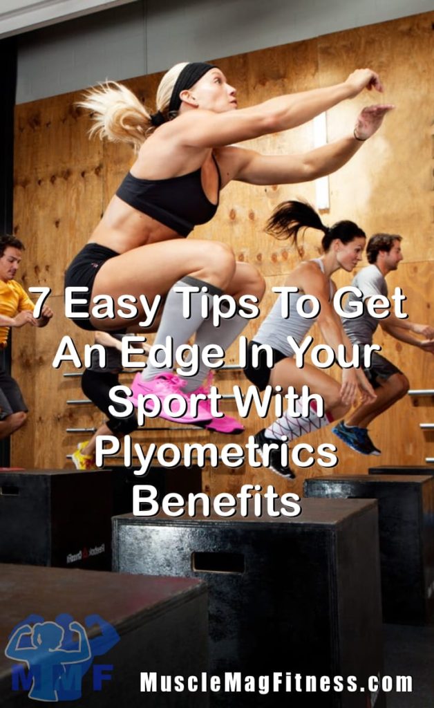 Pin Image Of Fit Men and Women Doing Box Jumps In A Workout Class Getting An Edge In Sports With Plyometrics Benefits.