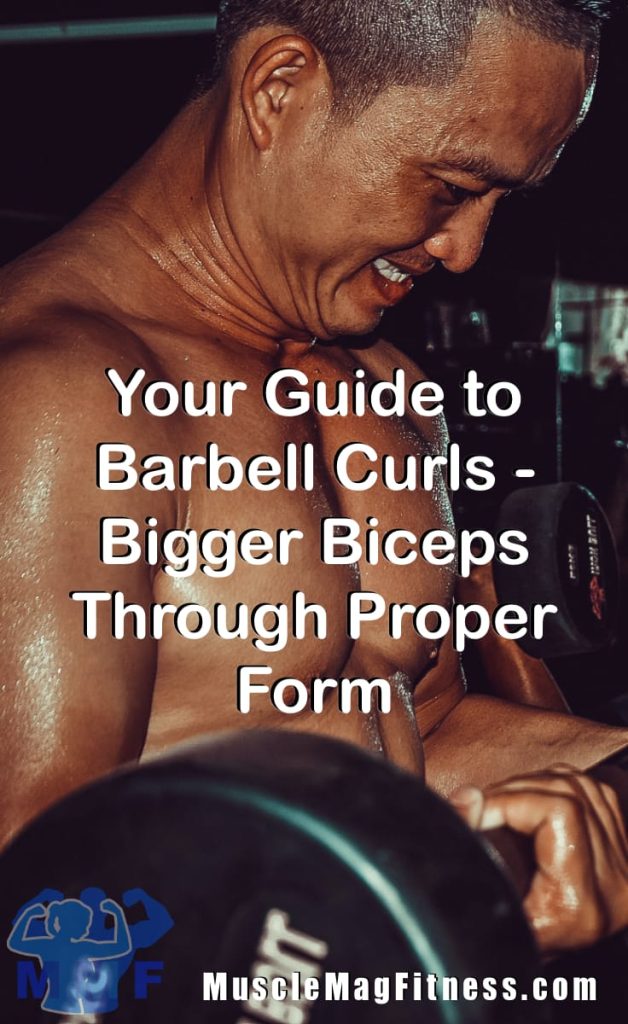 Pin Image of man doing barbel curls for your guide to barbell curls - Bigger Biceps Through Proper Form