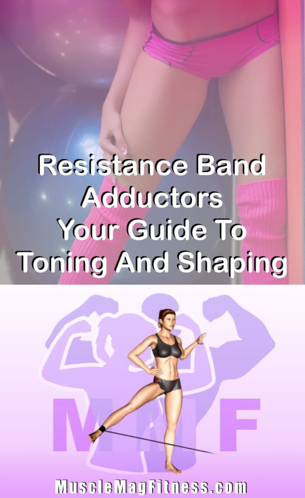 Pin image for resistance band adductors post. With an image of a woman performing the exercise on Top and a graphic of the exercise on the Bottom.