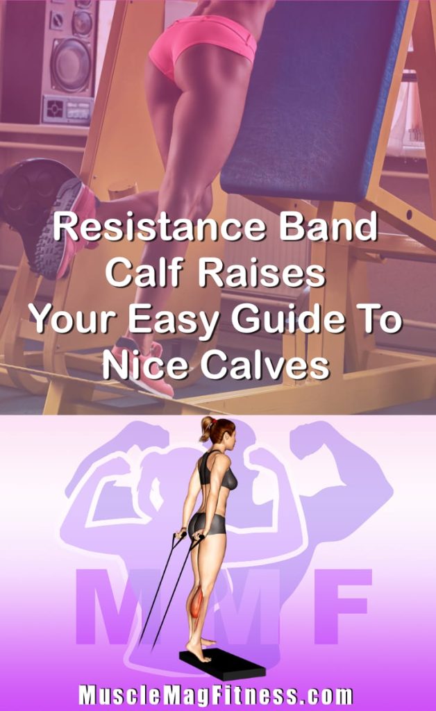 Pin image for resistance band calf raises post. With an image of a woman performing the exercise on Top and a graphic of the exercise on the Bottom.