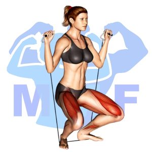 Graphic image of Resistance Band Squats.