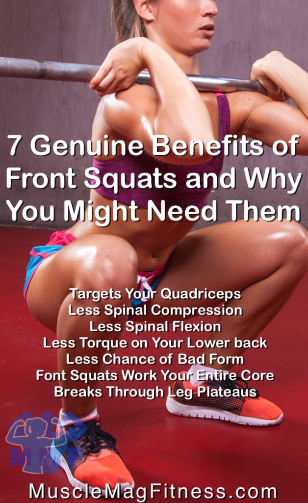 Sexy fit woman performing front squats for the benefits.