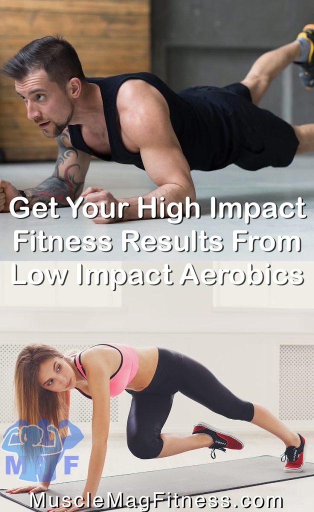 Fit man and woman getting high impact fitness results from low impact aerobics.