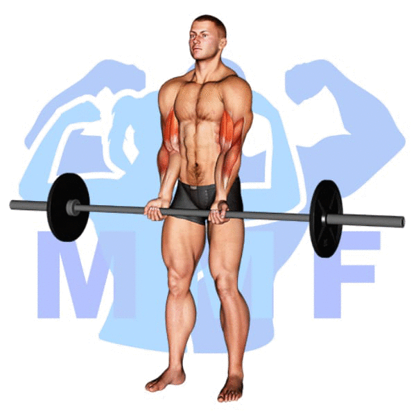 Graphic image of a fit man performing alternate cable triceps extensions.
