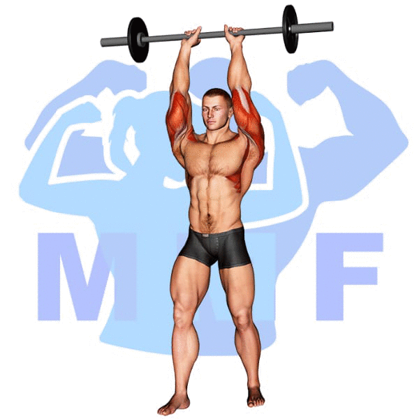 Graphic image of a fit man performing alternate cable triceps extensions.