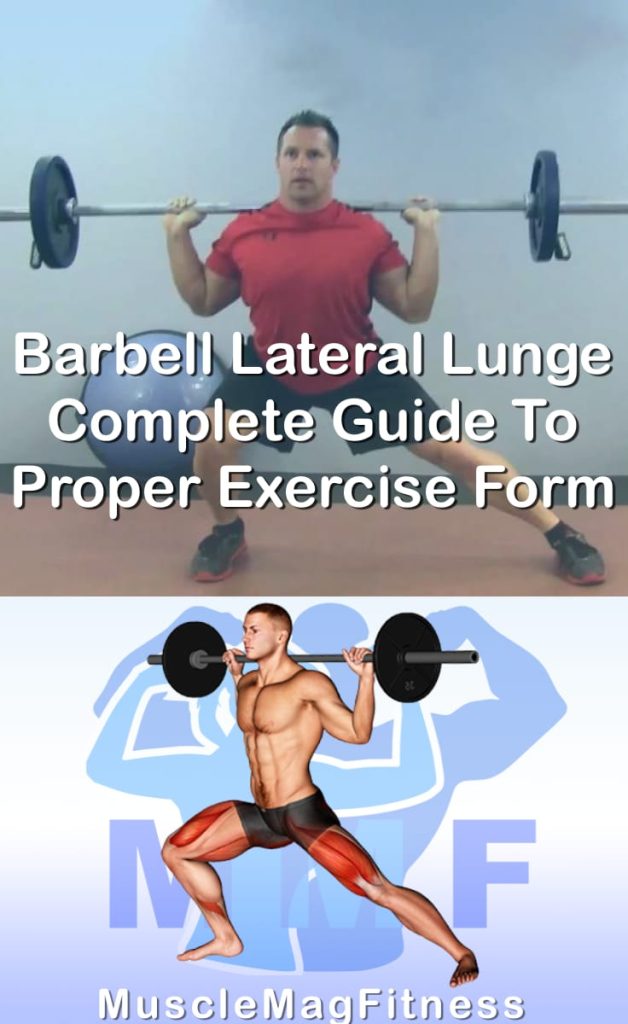 Pin image for barbell lateral lunge post. With an image of a man performing the exercise on Top and a graphic of the exercise on the Bottom.