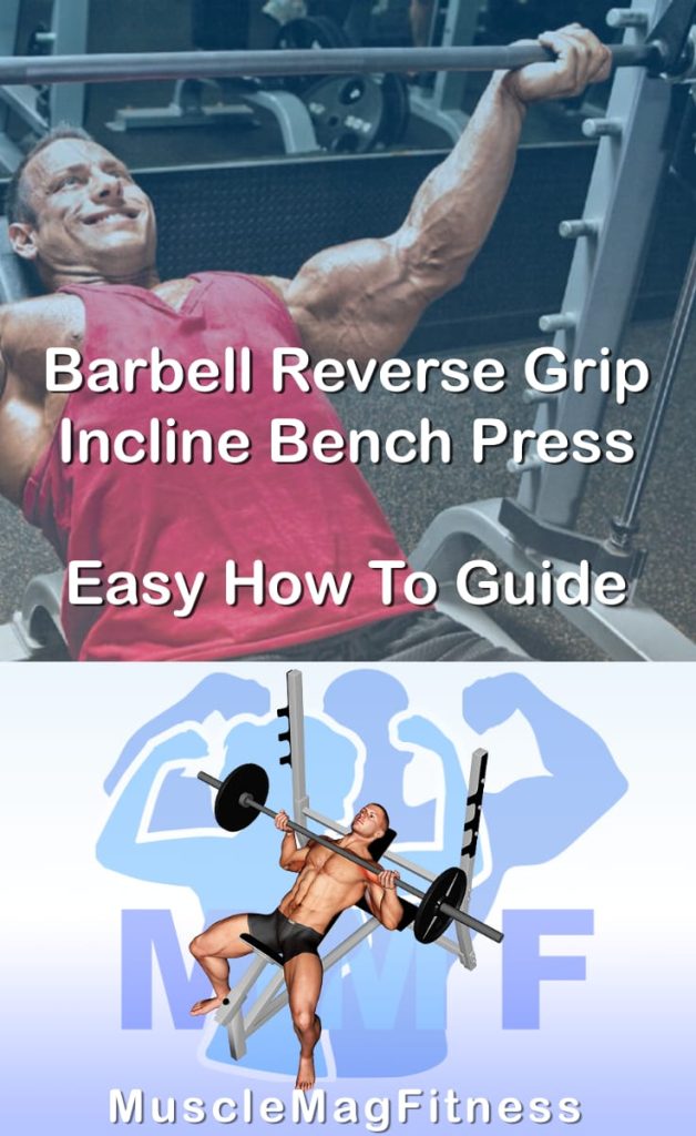 Pin image for barbell reverse grip incline bench press post. With an image of a man performing the exercise on Top and a graphic of the exercise on the Bottom.