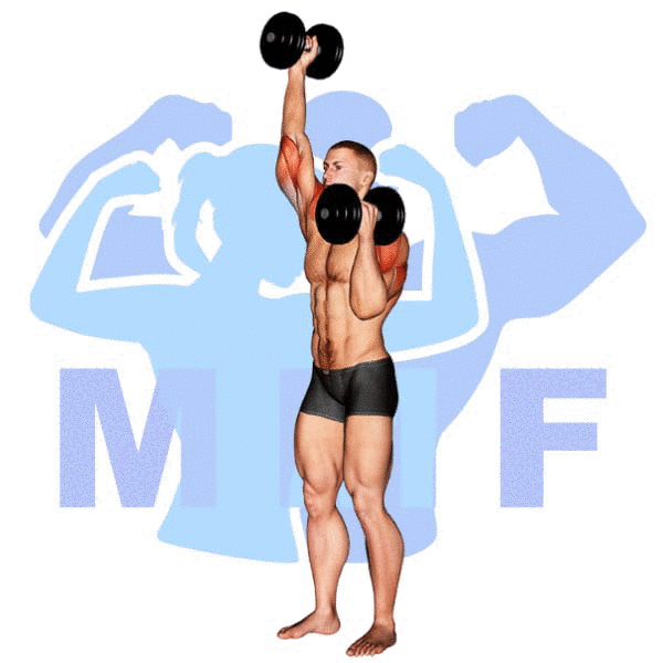 Man Performing Alternating Dumbbell Overhead Press