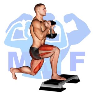 Graphic image of Dumbbell Goblet Split Squat.