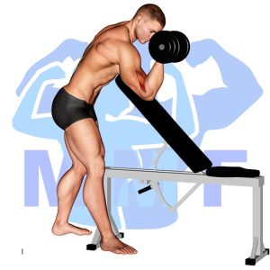 Graphic image of Dumbbell One Arm Zottman Preacher Curl.