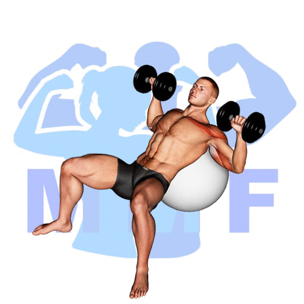 Man Performing Stability Ball Incline Dumbbell Press