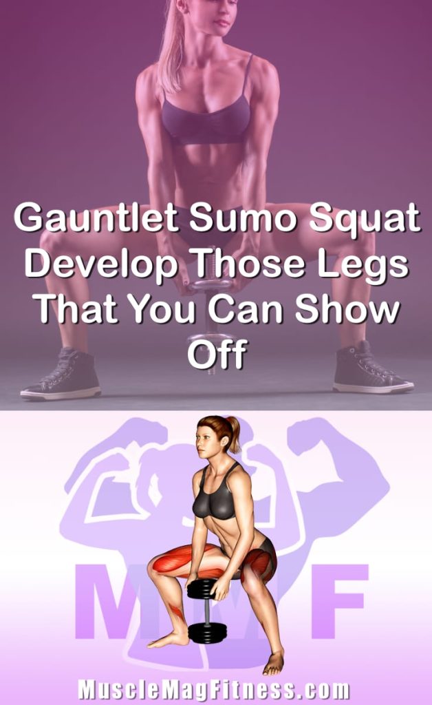 Pin image for goblet sumo squat post. With an image of a woman performing the exercise on Top and a graphic of the exercise on the Bottom.