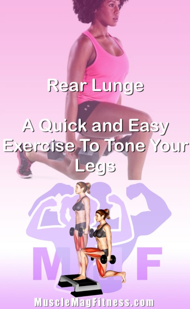Pin image for rear lunge post. With an image of a woman performing the exercise on Top and a graphic of the exercise on the Bottom.