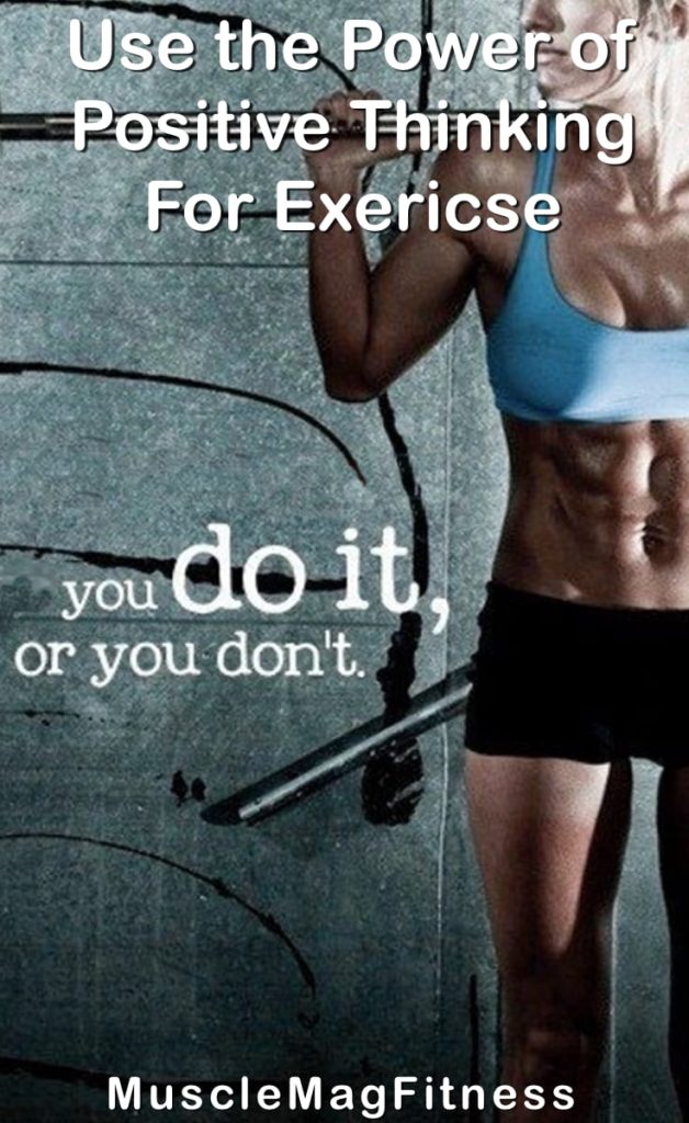 Pinterest image of a strong women with a barbell on her back. With the caption "Use the power of Positive Thinking for Exercise."