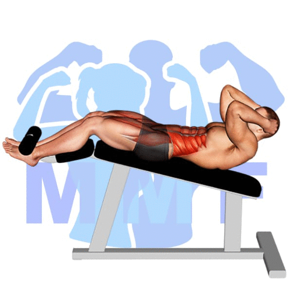 Graphic image of a muscular man performing Decline Twisting Sit Up.