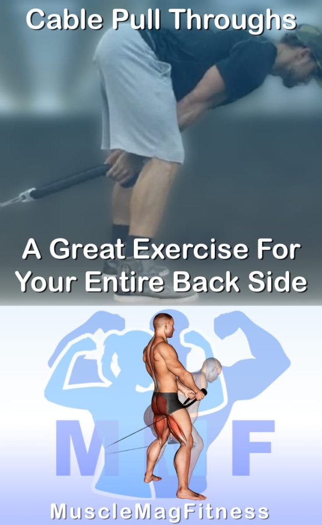 Pin image for cable pull throughs post. With an image of a man performing the exercise on Top and a graphic of the exercise on the Bottom.