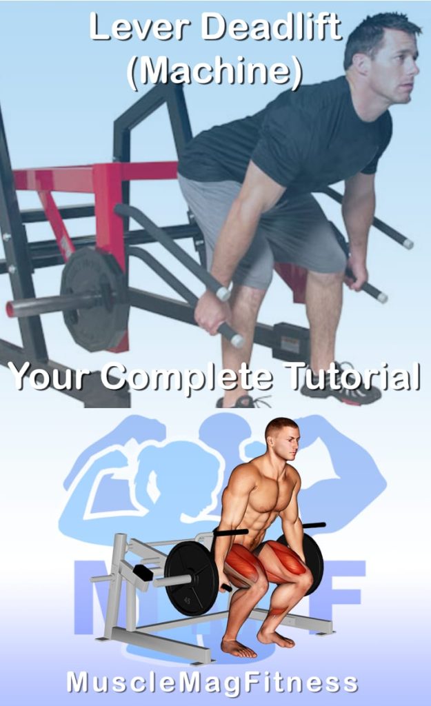 Pin image for lever deadlift post. With an image of a man performing the exercise on Top and a graphic of the exercise on the Bottom.