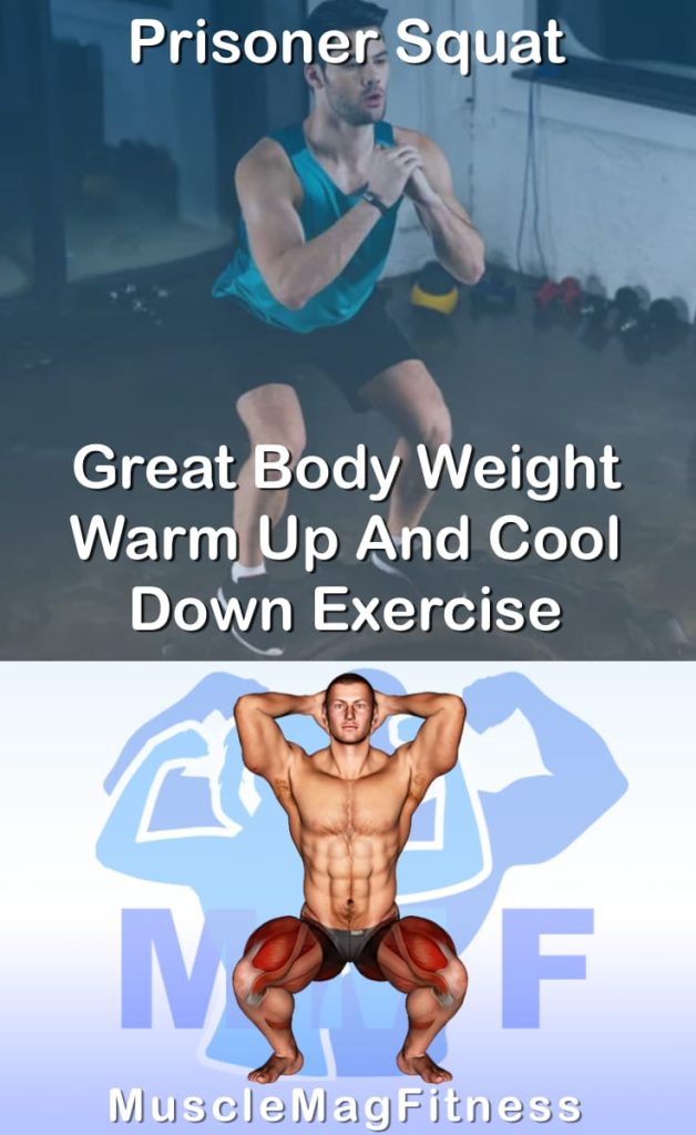 Pin image for prisoner squat post. With an image of a man performing the exercise on Top and a graphic of the exercise on the Bottom.