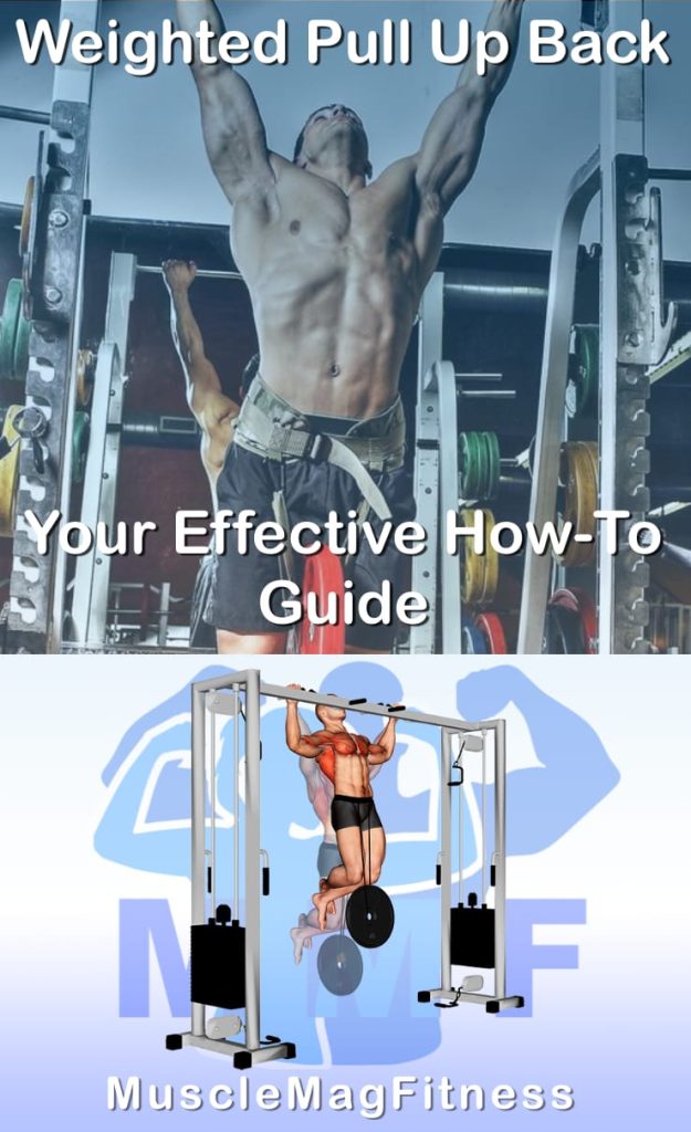 Pin image for weighted pull up post. With an image of a man performing the exercise on Top and a graphic of the exercise on the Bottom.