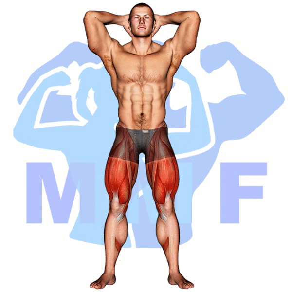 Graphic image of a muscular man performing Prisoner Squat.