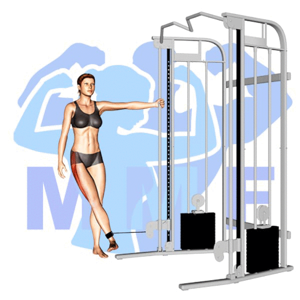 Graphic image of a fit woman performing Toes Out Hip Abduction.