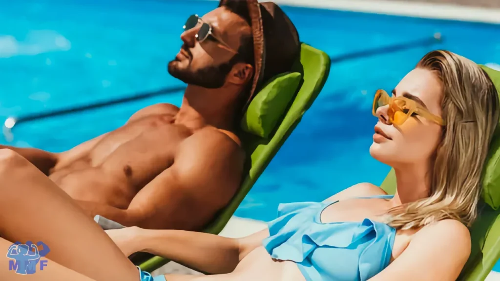 Fit man and woman relaxing by the pool. The Power of Recovery: Rest Days, Relaxation, and Rejuvenation for Better Results