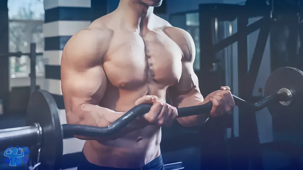 Man doing barbell curls as part of upper lower 2 day protocol