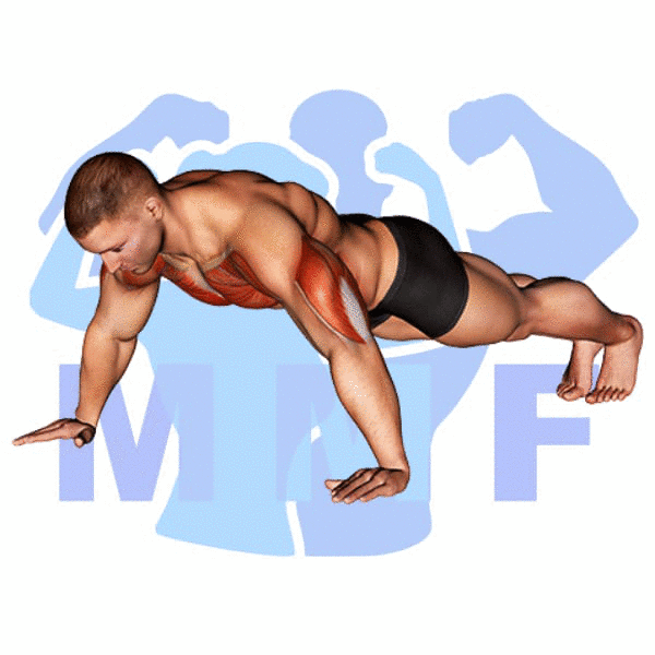 Graphic image of a muscular man performing Wide Push Up.